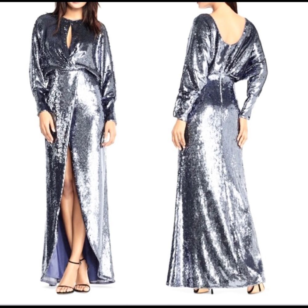 NEW Aidan Mattox Blue Sequin Long Sleeve Dress 0